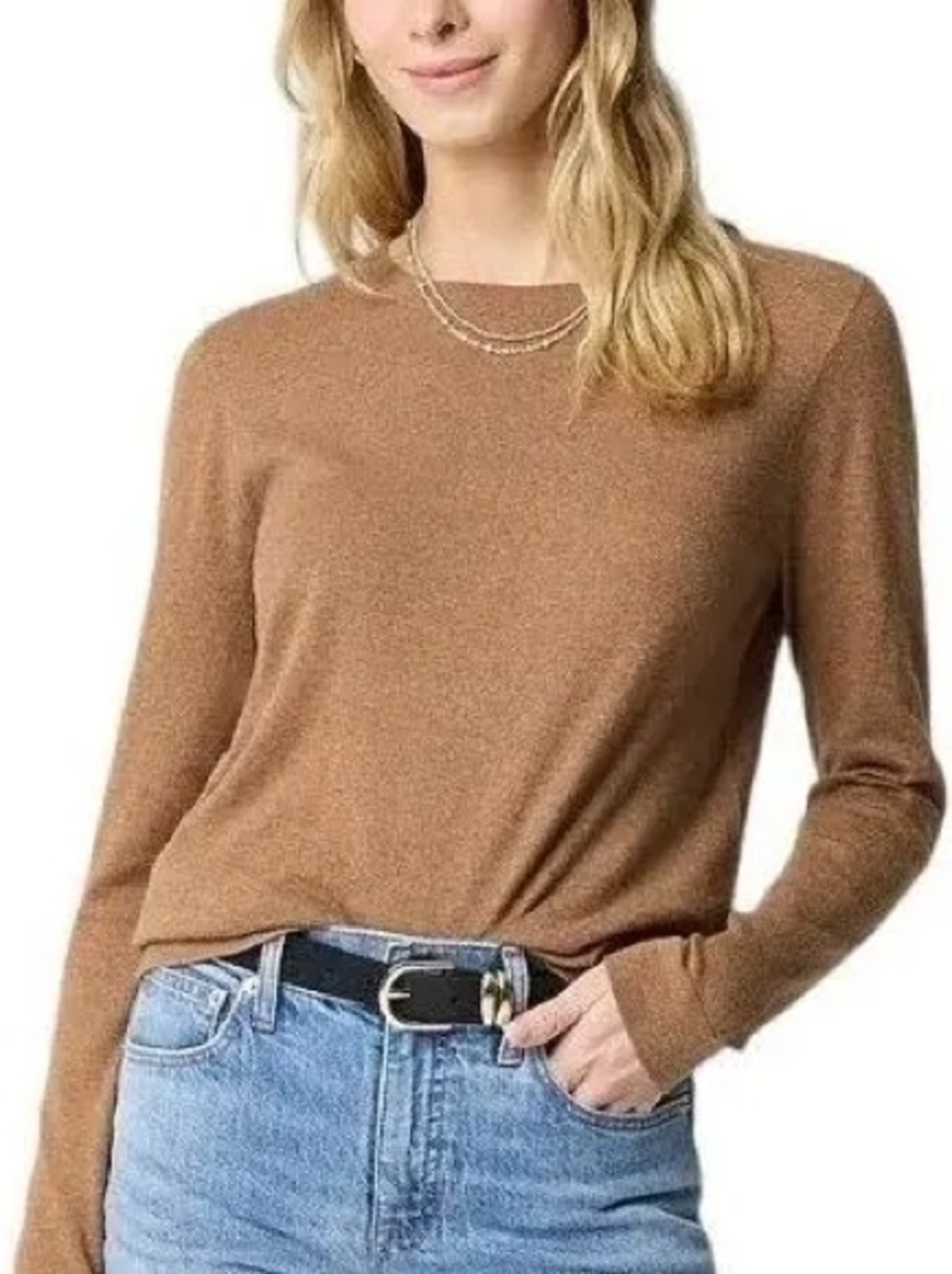J. Crew Fine Knit Crewneck Sweater in Light Tan